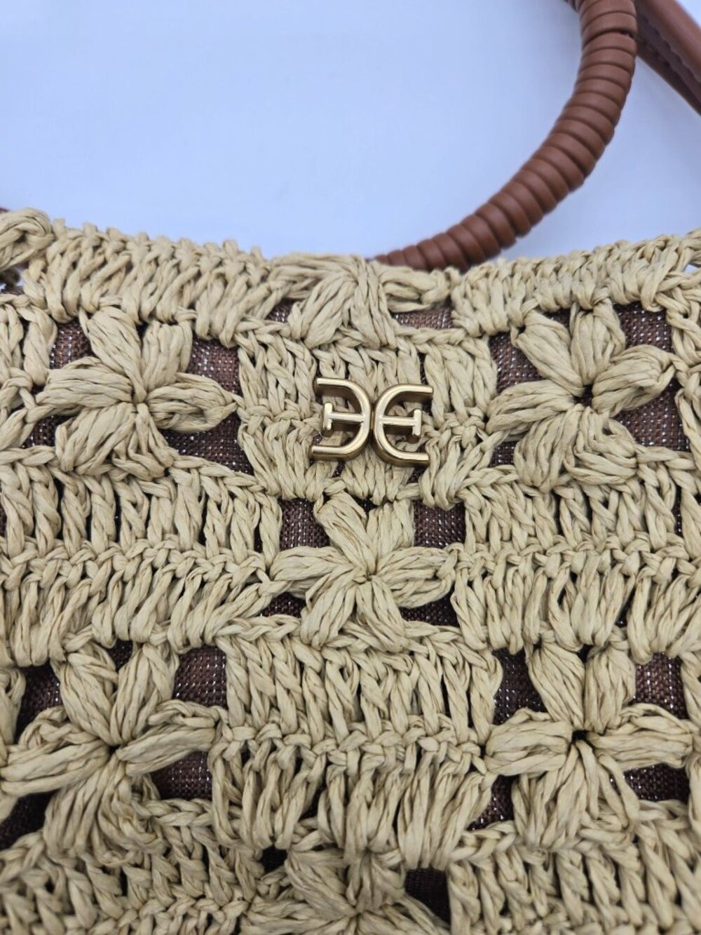 SAM EDELMAN Shoulder Bag Layla 3-Compartment Floral Raffia Natural Leather Trim - Picture 4 of 10
